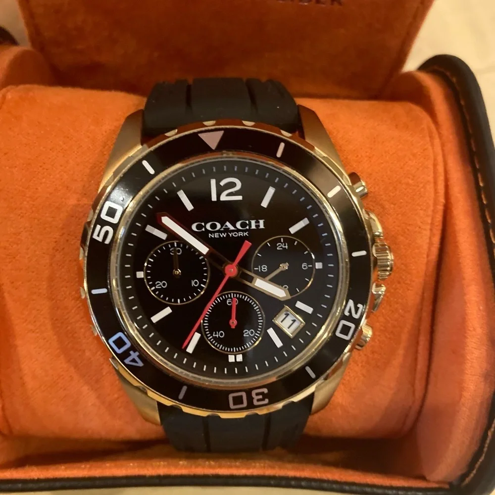 COACH Men's Kent Chronograph Black with Black Silicone Strap‎ Watch 44mm Rt-275$
